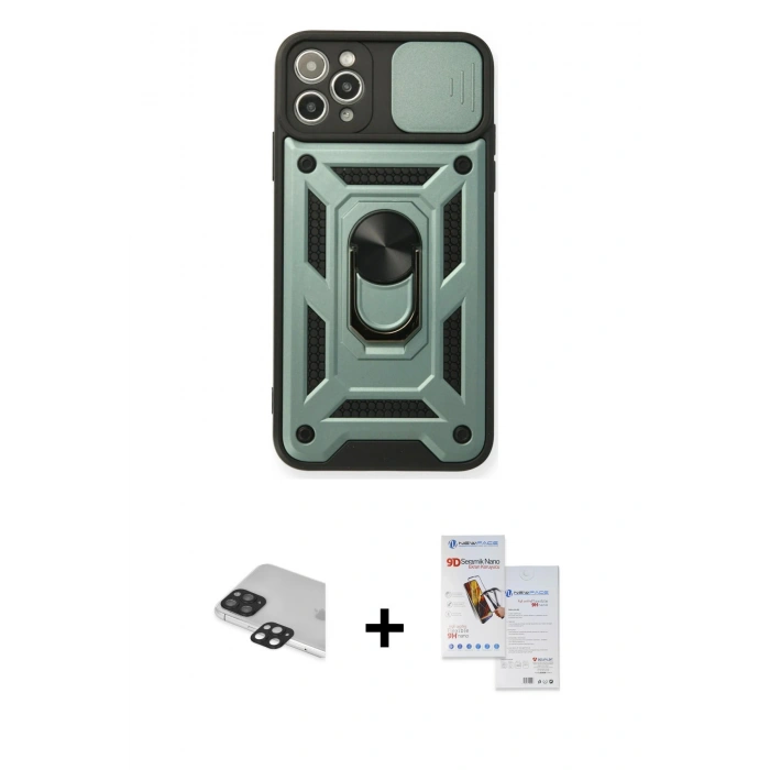 MARSİLYAN™- iPhone 11 Pro Max Kılıf Ahenk Klasik - Siyah Seramik Nano Ekran Koruyucu + Pers Alüminyum Kamera Lens - SH