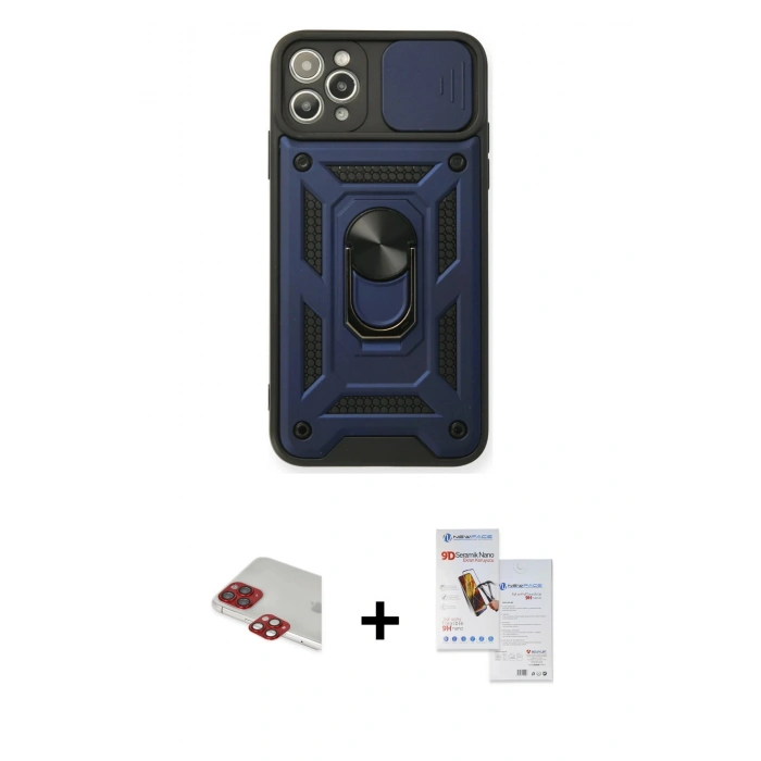 MARSİLYAN™- iPhone 11 Pro Max Kılıf Ahenk Klasik - Siyah Seramik Nano Ekran Koruyucu + Pers Alüminyum Kamera Lens - KI