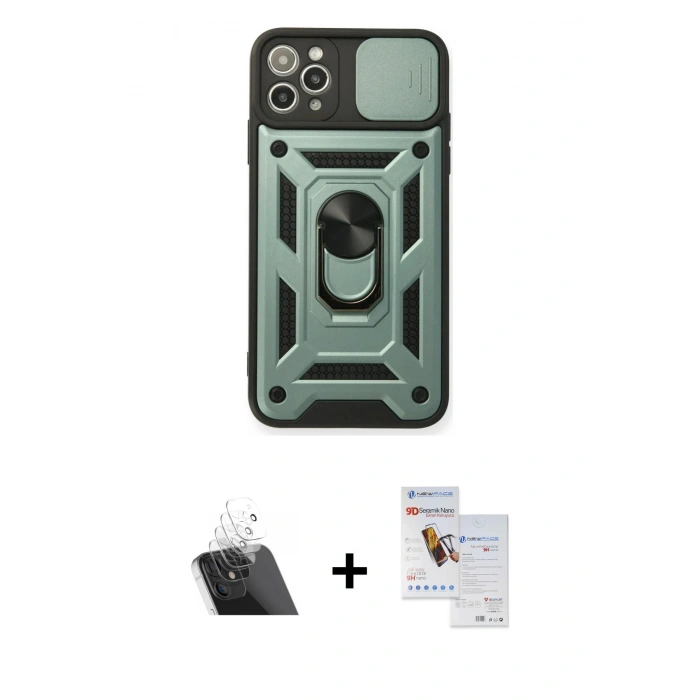 MARSİLYAN™- iPhone 11 Pro Max Kılıf Ahenk Klasik - Siyah Seramik Nano Ekran Koruyucu + Kamera Lens Koruma Cam - SF
