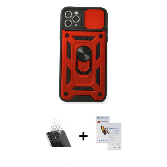 MARSİLYAN™- iPhone 11 Pro Max Kılıf Ahenk Klasik - Siyah Seramik Nano Ekran Koruyucu + Kamera Lens Koruma Cam - SF
