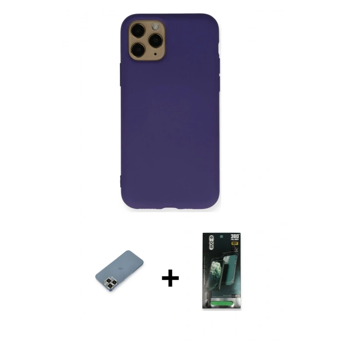 MARSİLYAN™- iPhone 11 Pro Max Kılıf Ahenk Serisi - Şeffaf 360 Full Body Arka Koruyucu + Metal Kamera Lens Koruma Cam - GD