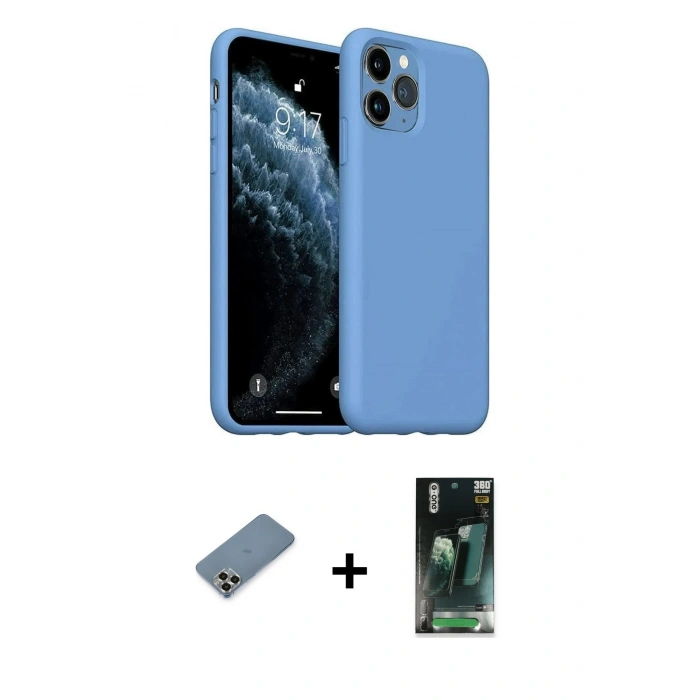 MARSİLYAN™- iPhone 11 Pro Max Kılıf Ahenk Serisi - Şeffaf 360 Full Body Arka Koruyucu + Metal Kamera Lens Koruma Cam - GD
