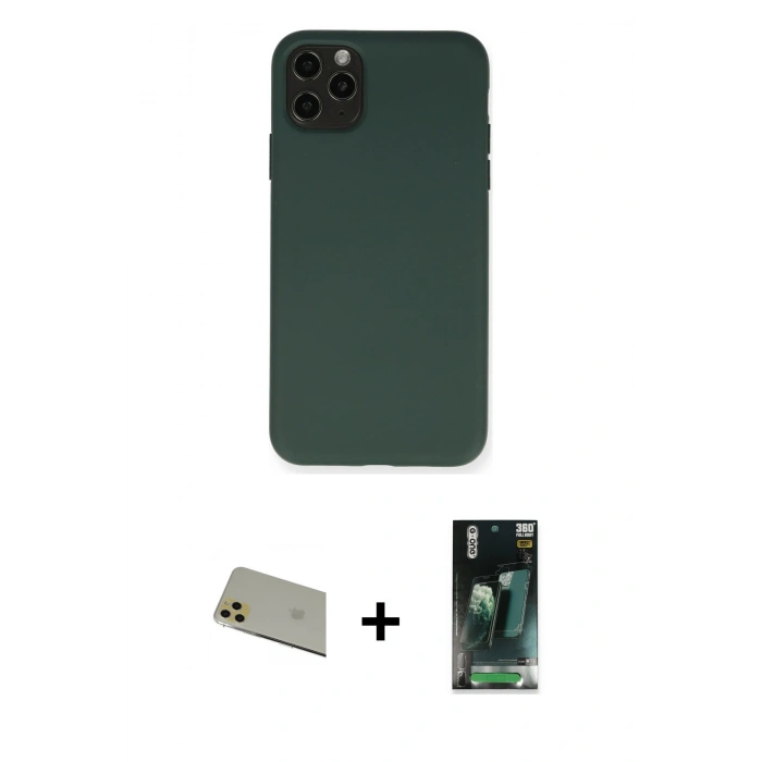 MARSİLYAN™- iPhone 11 Pro Max Kılıf Ahenk Serisi - Şeffaf 360 Full Body Arka Koruyucu + Rainbow Kamera Lens Koruma Cam - GD