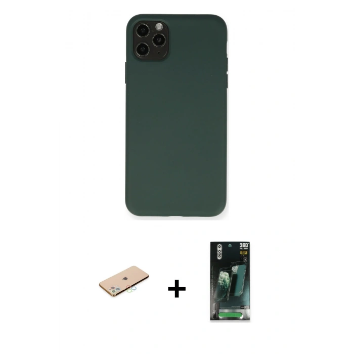 MARSİLYAN™- iPhone 11 Pro Max Kılıf Ahenk Serisi - Şeffaf 360 Full Body Arka Koruyucu + Renkli Kamera Lens Koruma Cam - MI