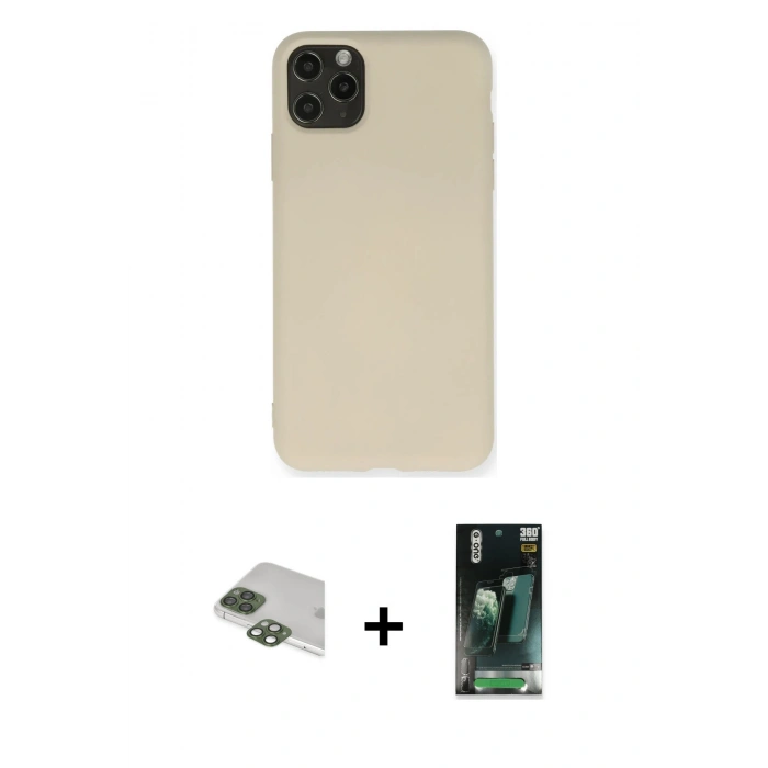 MARSİLYAN™- iPhone 11 Pro Max Kılıf Ahenk Serisi - Şeffaf 360 Full Body Arka Koruyucu + Pers Alüminyum Kamera Lens - YL