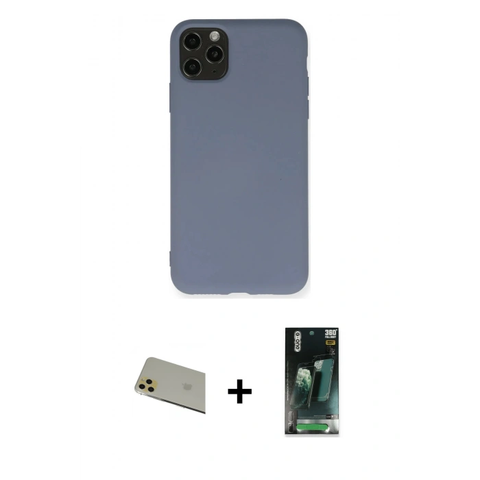 MARSİLYAN™- iPhone 11 Pro Max Kılıf Ahenk Serisi - Şeffaf 360 Full Body Arka Koruyucu + Rainbow Kamera Lens Koruma Cam - GD