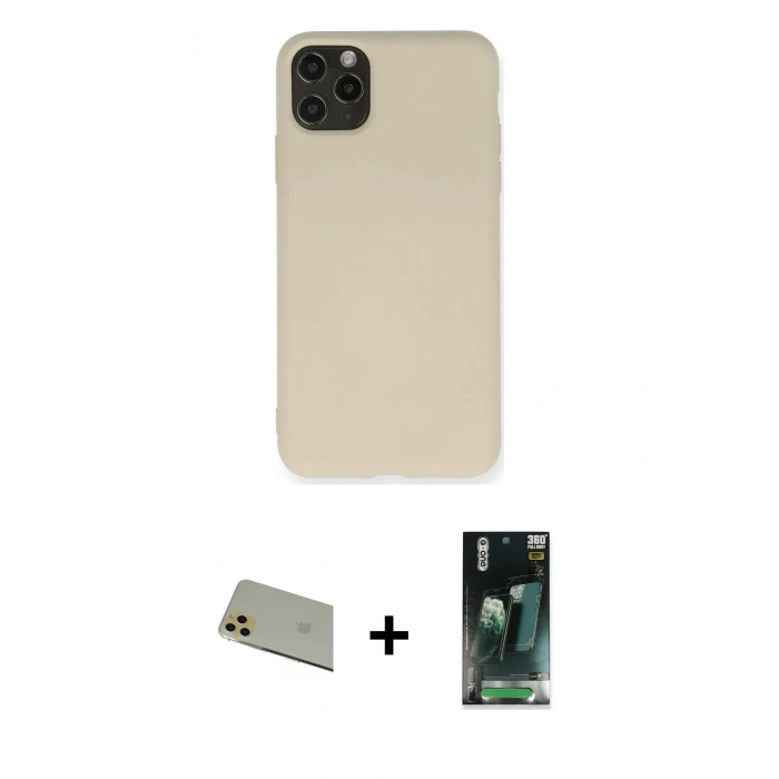 MARSİLYAN™- iPhone 11 Pro Max Kılıf Ahenk Serisi - Şeffaf 360 Full Body Arka Koruyucu + Rainbow Kamera Lens Koruma Cam - GD