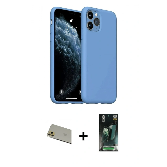 MARSİLYAN™- iPhone 11 Pro Max Kılıf Ahenk Serisi - Şeffaf 360 Full Body Arka Koruyucu + Rainbow Kamera Lens Koruma Cam - GD