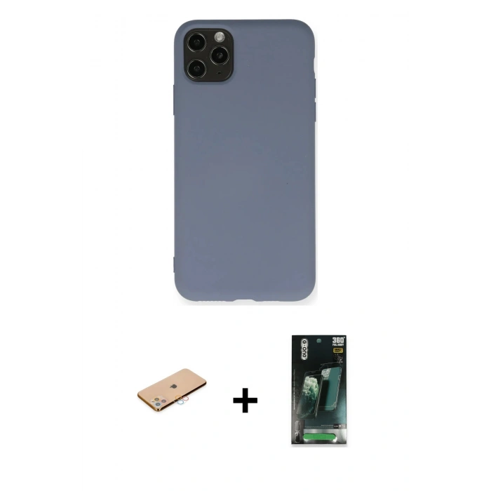 MARSİLYAN™- iPhone 11 Pro Max Kılıf Ahenk Serisi - Şeffaf 360 Full Body Arka Koruyucu + Renkli Kamera Lens Koruma Cam - PE