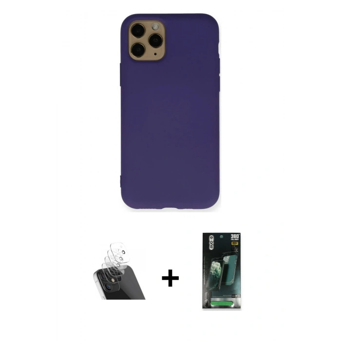 MARSİLYAN™- iPhone 11 Pro Max Kılıf Ahenk Serisi - Şeffaf 360 Full Body Arka Koruyucu + Şeffaf Kamera Lens Koruma Cam