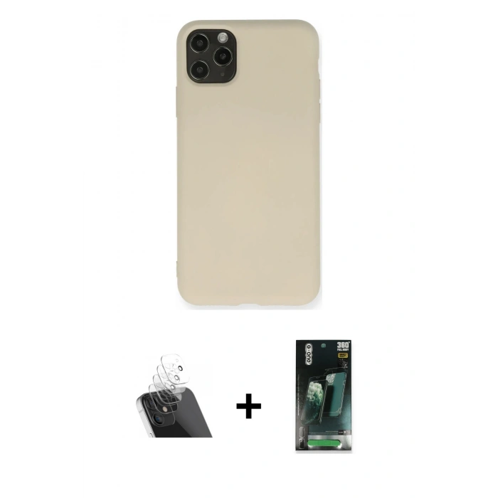 MARSİLYAN™- iPhone 11 Pro Max Kılıf Ahenk Serisi - Şeffaf 360 Full Body Arka Koruyucu + Şeffaf Kamera Lens Koruma Cam