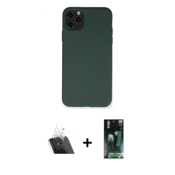 MARSİLYAN™- iPhone 11 Pro Max Kılıf Ahenk Serisi - Şeffaf 360 Full Body Arka Koruyucu + Şeffaf Kamera Lens Koruma Cam