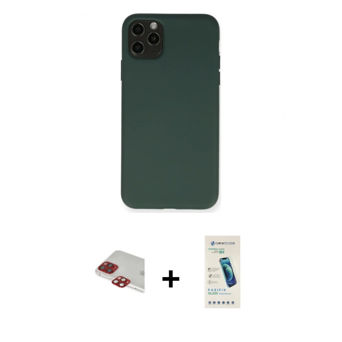 MARSİLYAN™- iPhone 11 Pro Max Kılıf Ahenk Serisi - Şeffaf Pasifik Cam Ekran Koruyucu + Pers Alüminyum Kamera Lens - KI