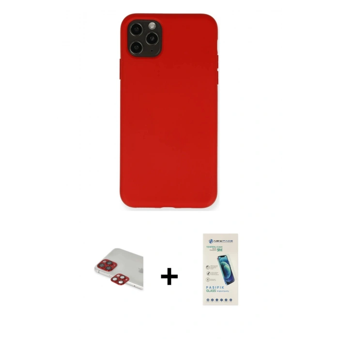 MARSİLYAN™- iPhone 11 Pro Max Kılıf Ahenk Serisi - Şeffaf Pasifik Cam Ekran Koruyucu + Pers Alüminyum Kamera Lens - KI