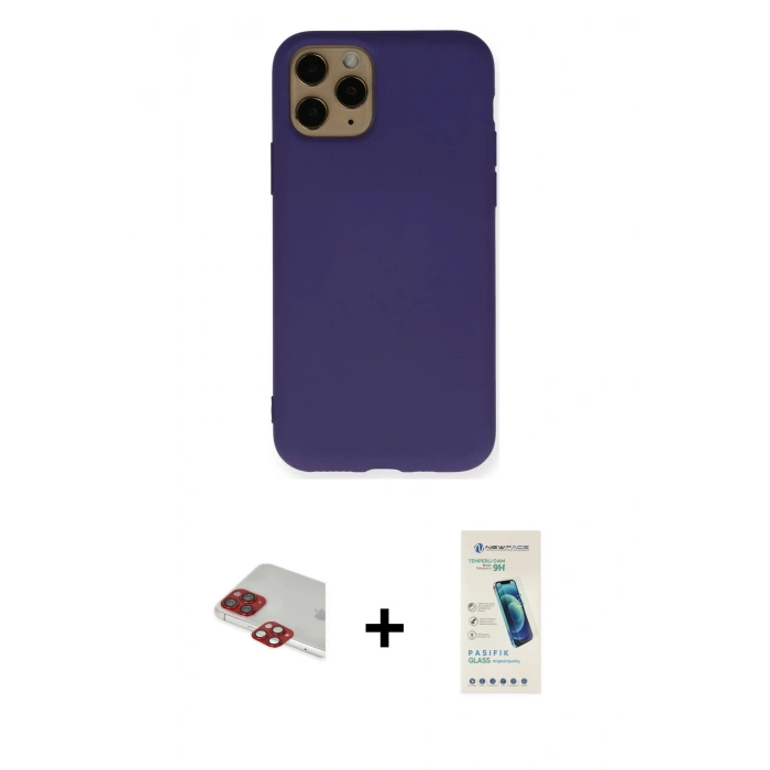 MARSİLYAN™- iPhone 11 Pro Max Kılıf Ahenk Serisi - Şeffaf Pasifik Cam Ekran Koruyucu + Pers Alüminyum Kamera Lens - KI