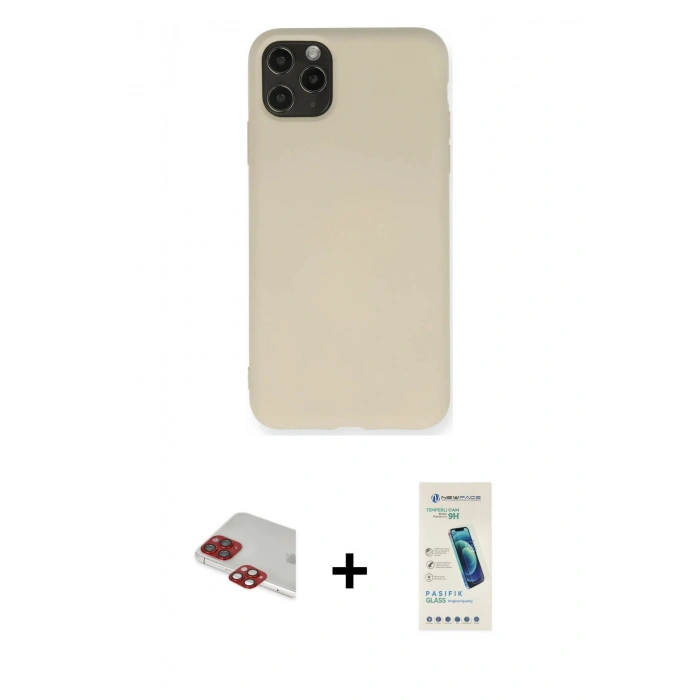 MARSİLYAN™- iPhone 11 Pro Max Kılıf Ahenk Serisi - Şeffaf Pasifik Cam Ekran Koruyucu + Pers Alüminyum Kamera Lens - KI