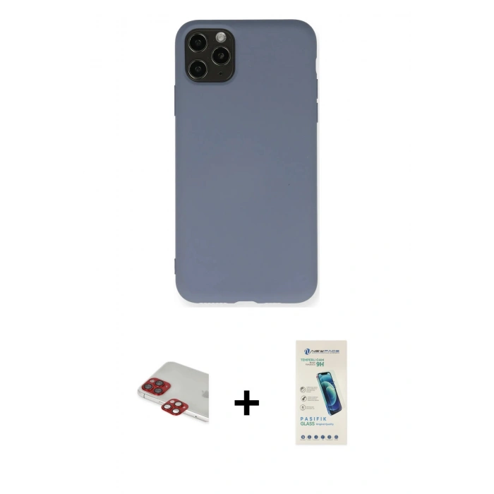 MARSİLYAN™- iPhone 11 Pro Max Kılıf Ahenk Serisi - Şeffaf Pasifik Cam Ekran Koruyucu + Pers Alüminyum Kamera Lens - KI
