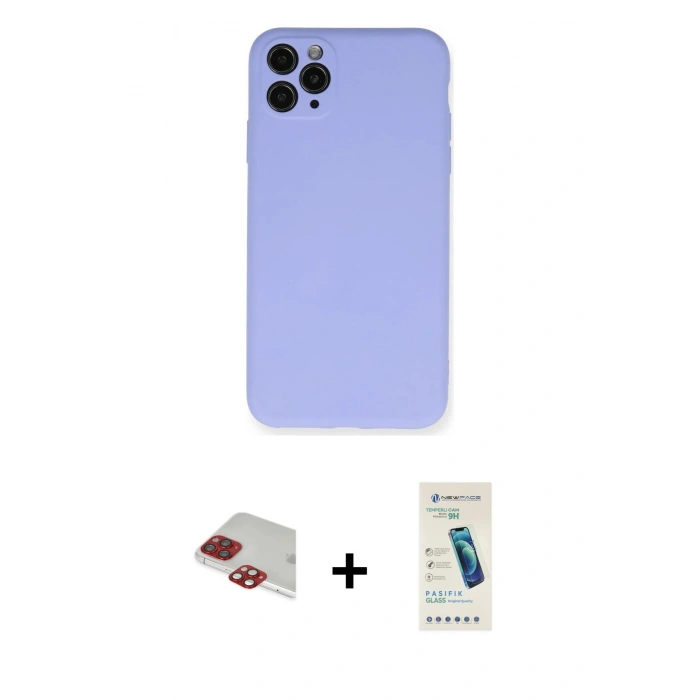 MARSİLYAN™- iPhone 11 Pro Max Kılıf Ahenk Serisi - Şeffaf Pasifik Cam Ekran Koruyucu + Pers Alüminyum Kamera Lens - KI