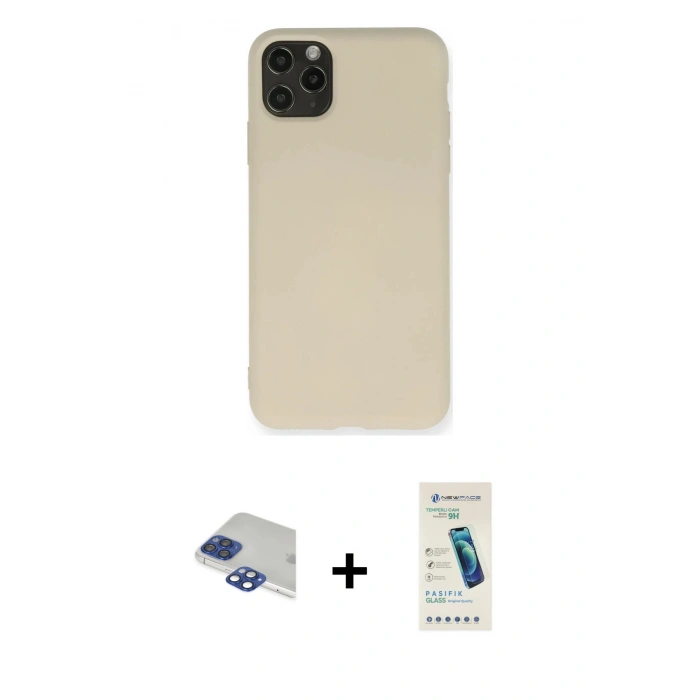 MARSİLYAN™- iPhone 11 Pro Max Kılıf Ahenk Serisi - Şeffaf Pasifik Cam Ekran Koruyucu + Pers Alüminyum Kamera Lens - LT