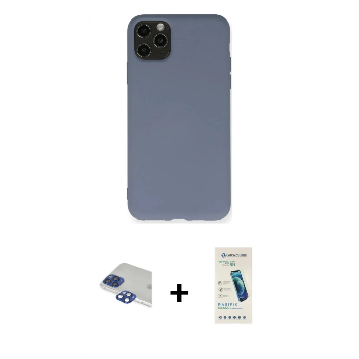 MARSİLYAN™- iPhone 11 Pro Max Kılıf Ahenk Serisi - Şeffaf Pasifik Cam Ekran Koruyucu + Pers Alüminyum Kamera Lens - LT