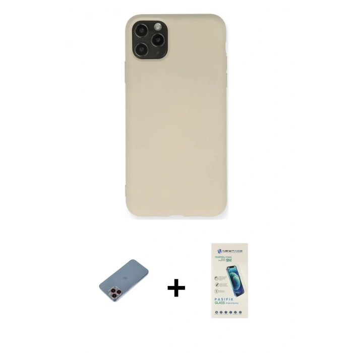 MARSİLYAN™- iPhone 11 Pro Max Kılıf Ahenk Serisi - Şeffaf Pasifik Cam Ekran Koruyucu + Shine Kamera Lens Koruma Cam - PE