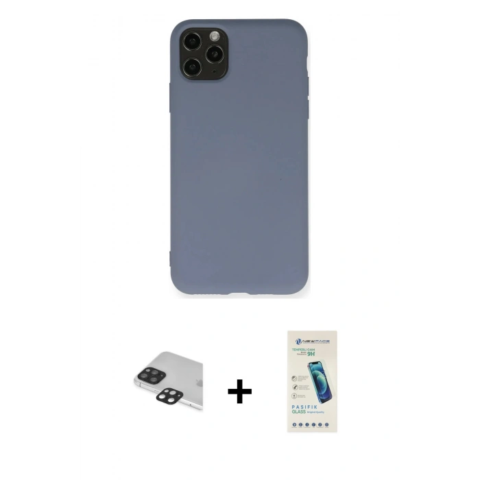 MARSİLYAN™- iPhone 11 Pro Max Kılıf Ahenk Serisi - Şeffaf Pasifik Cam Ekran Koruyucu + Pers Alüminyum Kamera Lens - SH