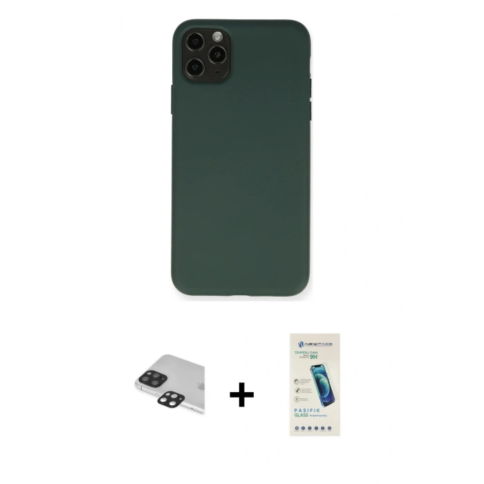 MARSİLYAN™- iPhone 11 Pro Max Kılıf Ahenk Serisi - Şeffaf Pasifik Cam Ekran Koruyucu + Pers Alüminyum Kamera Lens - SH