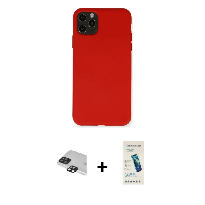 MARSİLYAN™- iPhone 11 Pro Max Kılıf Ahenk Serisi - Şeffaf Pasifik Cam Ekran Koruyucu + Pers Alüminyum Kamera Lens - SH