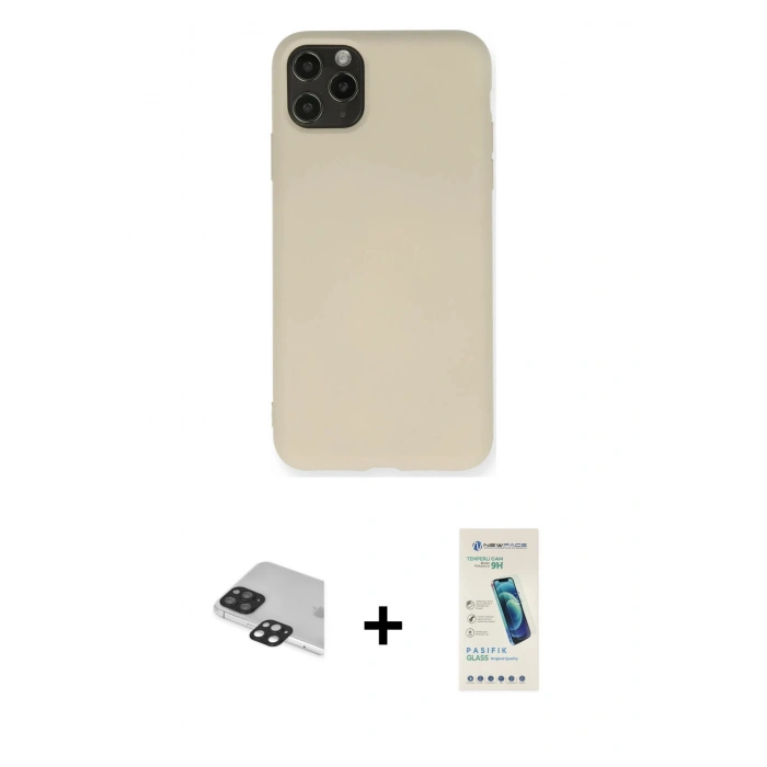 MARSİLYAN™- iPhone 11 Pro Max Kılıf Ahenk Serisi - Şeffaf Pasifik Cam Ekran Koruyucu + Pers Alüminyum Kamera Lens - SH