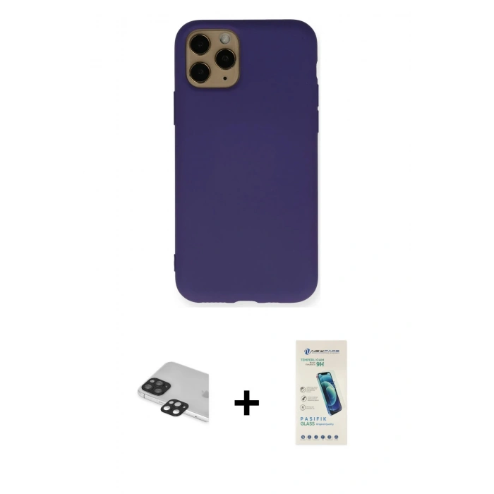 MARSİLYAN™- iPhone 11 Pro Max Kılıf Ahenk Serisi - Şeffaf Pasifik Cam Ekran Koruyucu + Pers Alüminyum Kamera Lens - SH