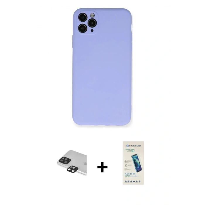 MARSİLYAN™- iPhone 11 Pro Max Kılıf Ahenk Serisi - Şeffaf Pasifik Cam Ekran Koruyucu + Pers Alüminyum Kamera Lens - SH