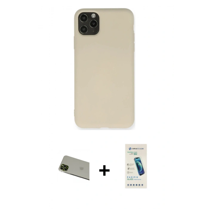 MARSİLYAN™- iPhone 11 Pro Max Kılıf Ahenk Serisi - Şeffaf Pasifik Cam Ekran Koruyucu + Rainbow Kamera Lens Koruma Cam - YL