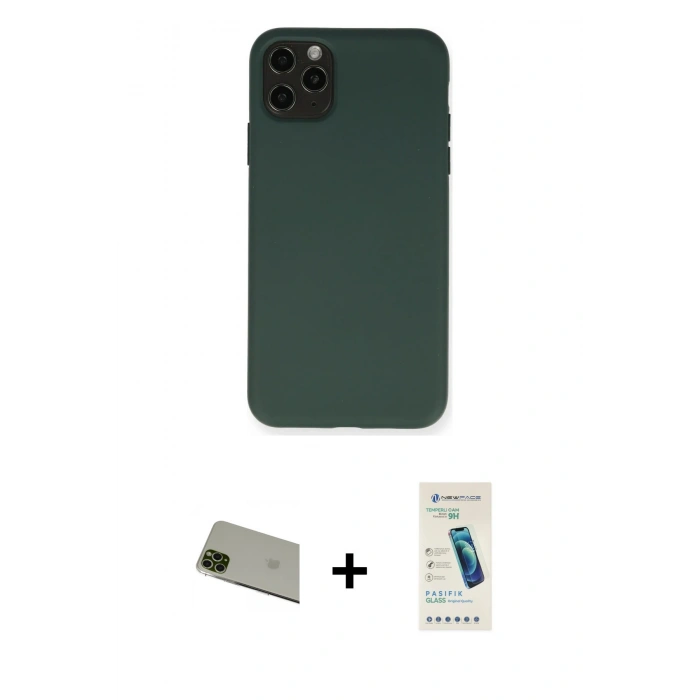 MARSİLYAN™- iPhone 11 Pro Max Kılıf Ahenk Serisi - Şeffaf Pasifik Cam Ekran Koruyucu + Rainbow Kamera Lens Koruma Cam - YL