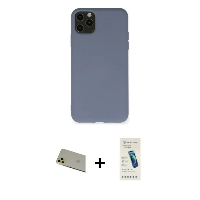 MARSİLYAN™- iPhone 11 Pro Max Kılıf Ahenk Serisi - Şeffaf Pasifik Cam Ekran Koruyucu + Rainbow Kamera Lens Koruma Cam - GD