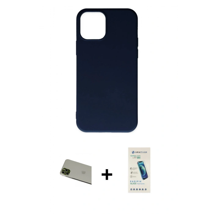 MARSİLYAN™- iPhone 11 Pro Max Kılıf Ahenk Serisi - Şeffaf Pasifik Cam Ekran Koruyucu + Rainbow Kamera Lens Koruma Cam - YL