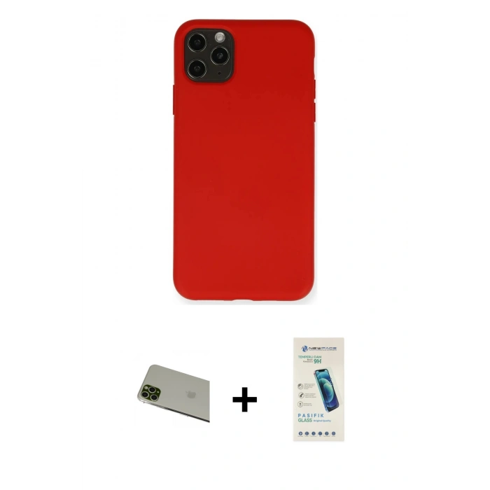 MARSİLYAN™- iPhone 11 Pro Max Kılıf Ahenk Serisi - Şeffaf Pasifik Cam Ekran Koruyucu + Rainbow Kamera Lens Koruma Cam - YL