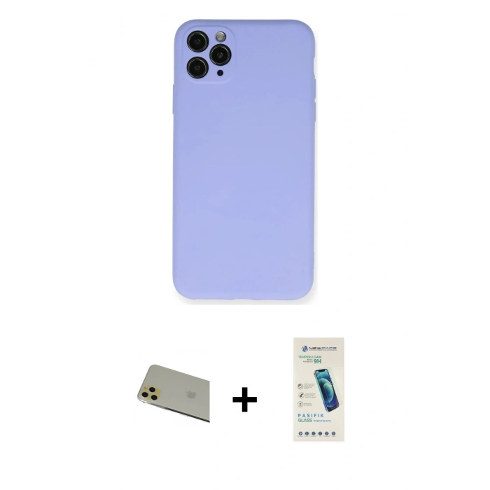 MARSİLYAN™- iPhone 11 Pro Max Kılıf Ahenk Serisi - Şeffaf Pasifik Cam Ekran Koruyucu + Rainbow Kamera Lens Koruma Cam - GD