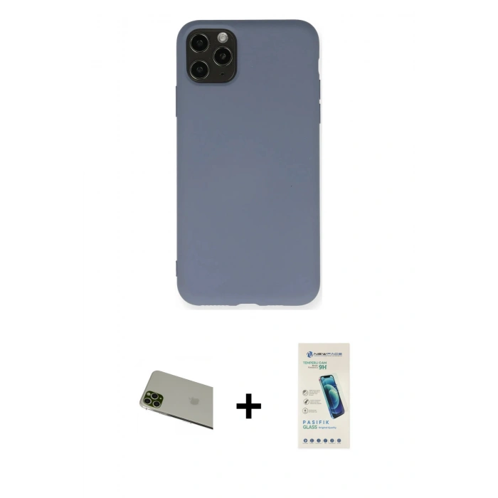 MARSİLYAN™- iPhone 11 Pro Max Kılıf Ahenk Serisi - Şeffaf Pasifik Cam Ekran Koruyucu + Rainbow Kamera Lens Koruma Cam - YL