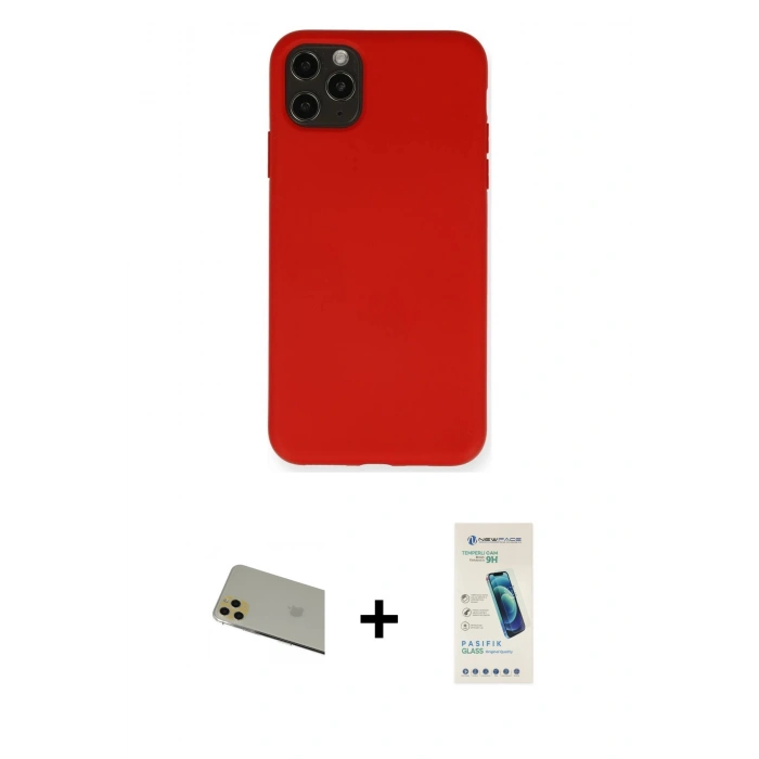 MARSİLYAN™- iPhone 11 Pro Max Kılıf Ahenk Serisi - Şeffaf Pasifik Cam Ekran Koruyucu + Rainbow Kamera Lens Koruma Cam - GD