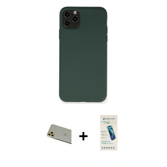 MARSİLYAN™- iPhone 11 Pro Max Kılıf Ahenk Serisi - Şeffaf Pasifik Cam Ekran Koruyucu + Rainbow Kamera Lens Koruma Cam - GD