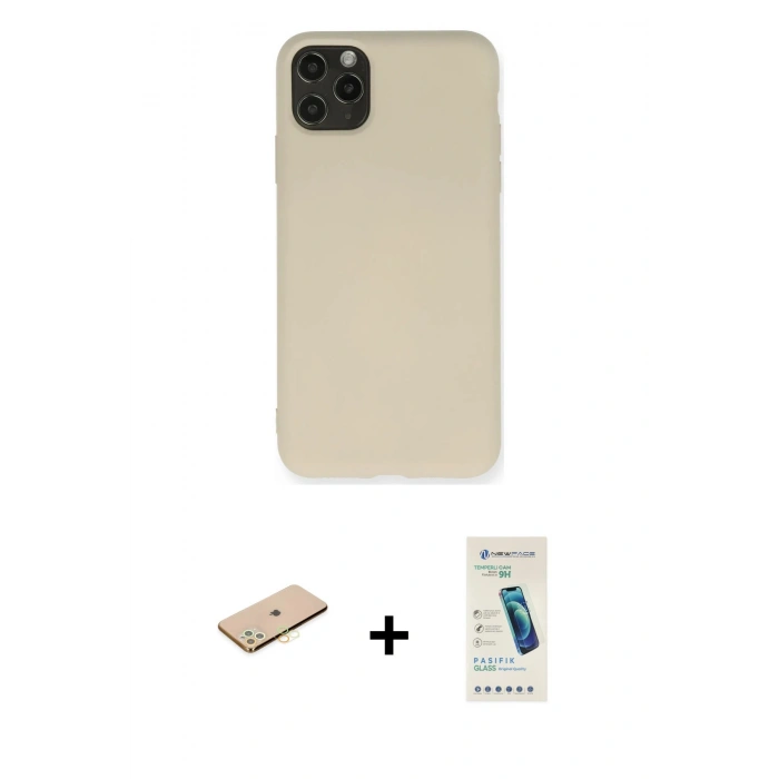 MARSİLYAN™- iPhone 11 Pro Max Kılıf Ahenk Serisi - Şeffaf Pasifik Cam Ekran Koruyucu + Renkli Kamera Lens Koruma Cam - SI