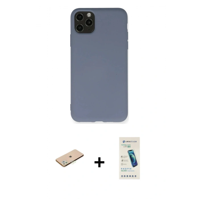 MARSİLYAN™- iPhone 11 Pro Max Kılıf Ahenk Serisi - Şeffaf Pasifik Cam Ekran Koruyucu + Renkli Kamera Lens Koruma Cam - YL