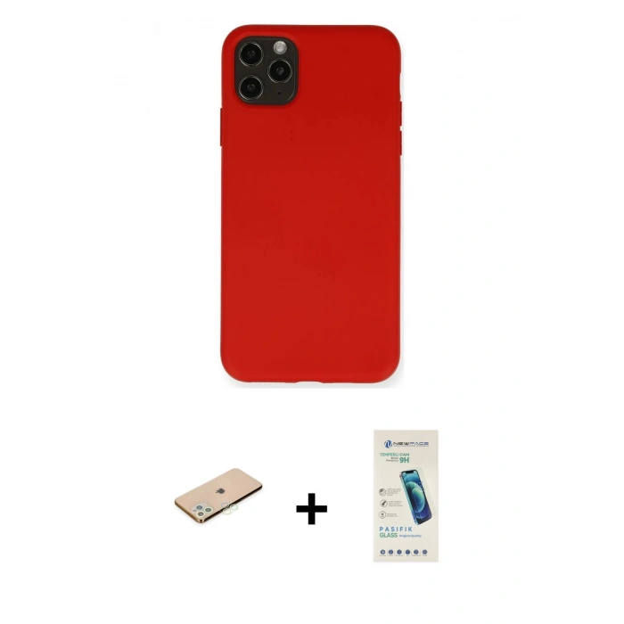 MARSİLYAN™- iPhone 11 Pro Max Kılıf Ahenk Serisi - Şeffaf Pasifik Cam Ekran Koruyucu + Renkli Kamera Lens Koruma Cam - YL