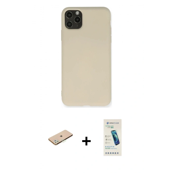 MARSİLYAN™- iPhone 11 Pro Max Kılıf Ahenk Serisi - Şeffaf Pasifik Cam Ekran Koruyucu + Renkli Kamera Lens Koruma Cam - YL