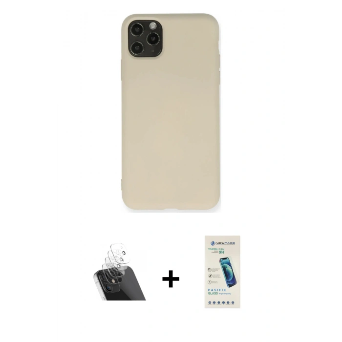 MARSİLYAN™- iPhone 11 Pro Max Kılıf Ahenk Serisi - Şeffaf Pasifik Cam Ekran Koruyucu + Şeffaf Kamera Lens Koruma Cam