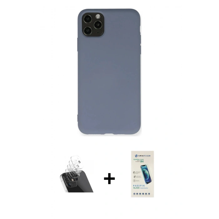 MARSİLYAN™- iPhone 11 Pro Max Kılıf Ahenk Serisi - Şeffaf Pasifik Cam Ekran Koruyucu + Şeffaf Kamera Lens Koruma Cam