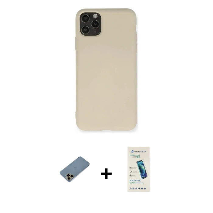 MARSİLYAN™- iPhone 11 Pro Max Kılıf Ahenk Serisi - Şeffaf Pasifik Cam Ekran Koruyucu + Shine Kamera Lens Koruma Cam - GD