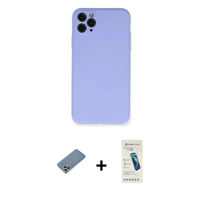 MARSİLYAN™- iPhone 11 Pro Max Kılıf Ahenk Serisi - Şeffaf Pasifik Cam Ekran Koruyucu + Shine Kamera Lens Koruma Cam - GS