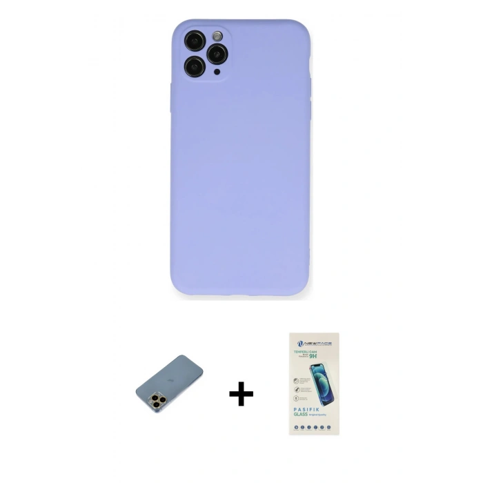 MARSİLYAN™- iPhone 11 Pro Max Kılıf Ahenk Serisi - Şeffaf Pasifik Cam Ekran Koruyucu + Shine Kamera Lens Koruma Cam - GD
