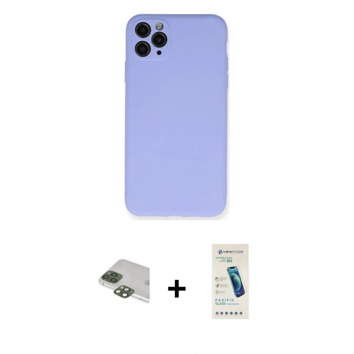 MARSİLYAN™- iPhone 11 Pro Max Kılıf Ahenk Serisi - Şeffaf Pasifik Cam Ekran Koruyucu + Yeşil Pers Alüminyum Kamera Lens